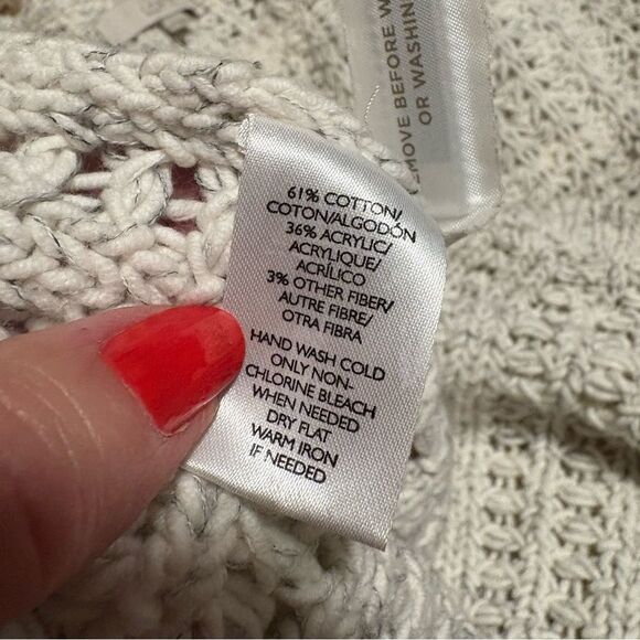 LOFT Cream Textured Knit Sweater Sz Petite Medium - Picture 7 of 12